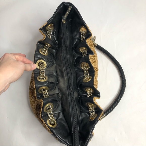 Olivia & Joy Beige Woven Black Leather Gold‎ Hardware Chain Purse - Picture 11 of 16